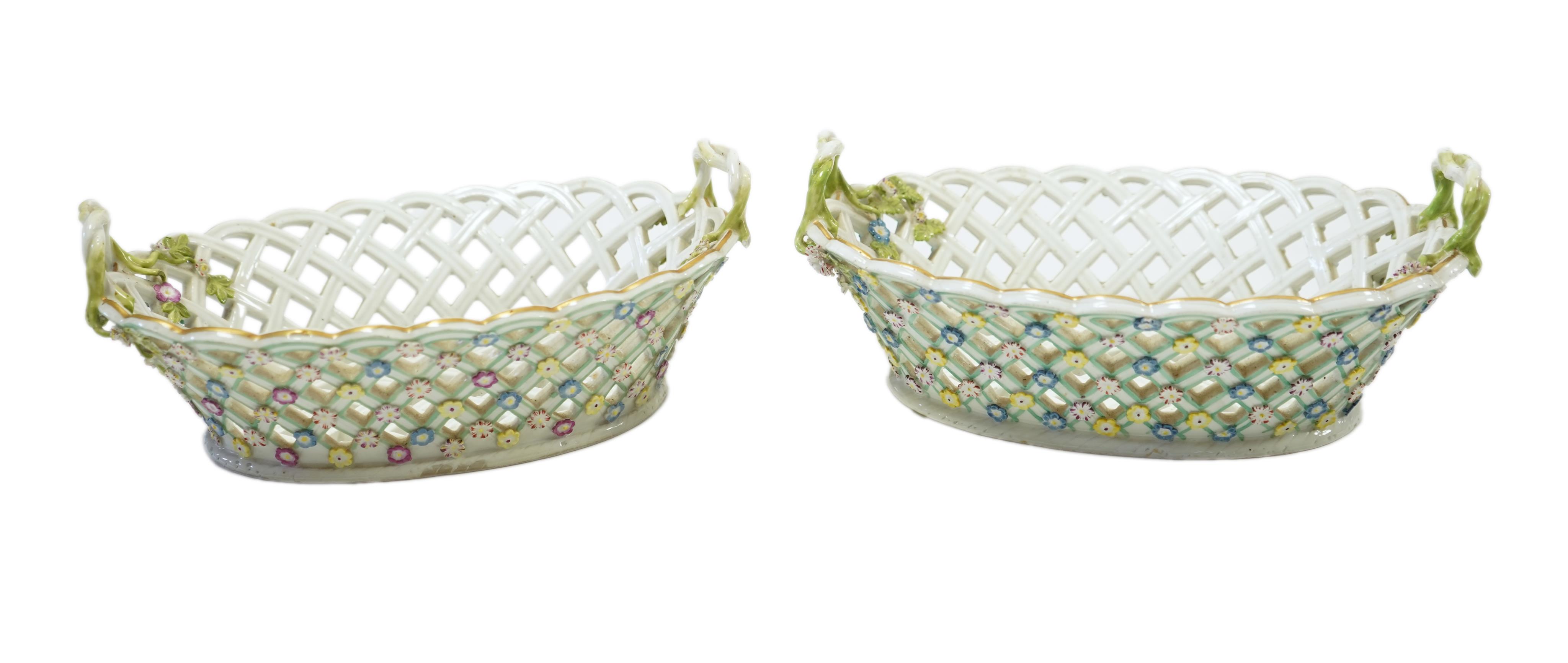 A pair of mid 18th century Meissen porcelain reticulated baskets c.1765